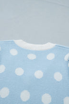 Polka Dot Puff Short Sleeve Sweater Top