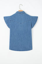 Dusk Blue Ruffled Short Sleeve Denim Shirt