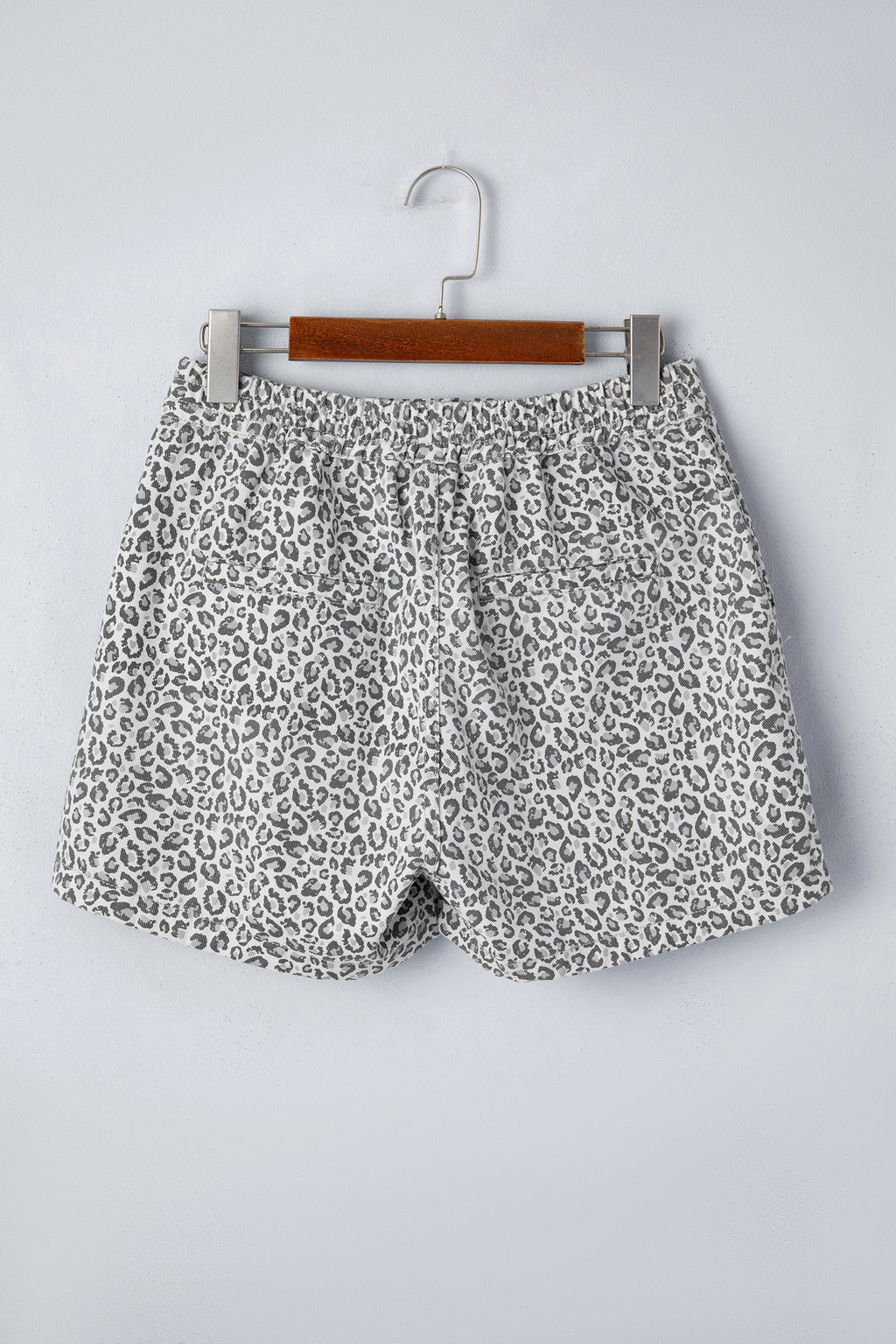 Grey Leopard Print Wrap Front Denim Shorts