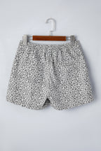 Grey Leopard Print Wrap Front Denim Shorts