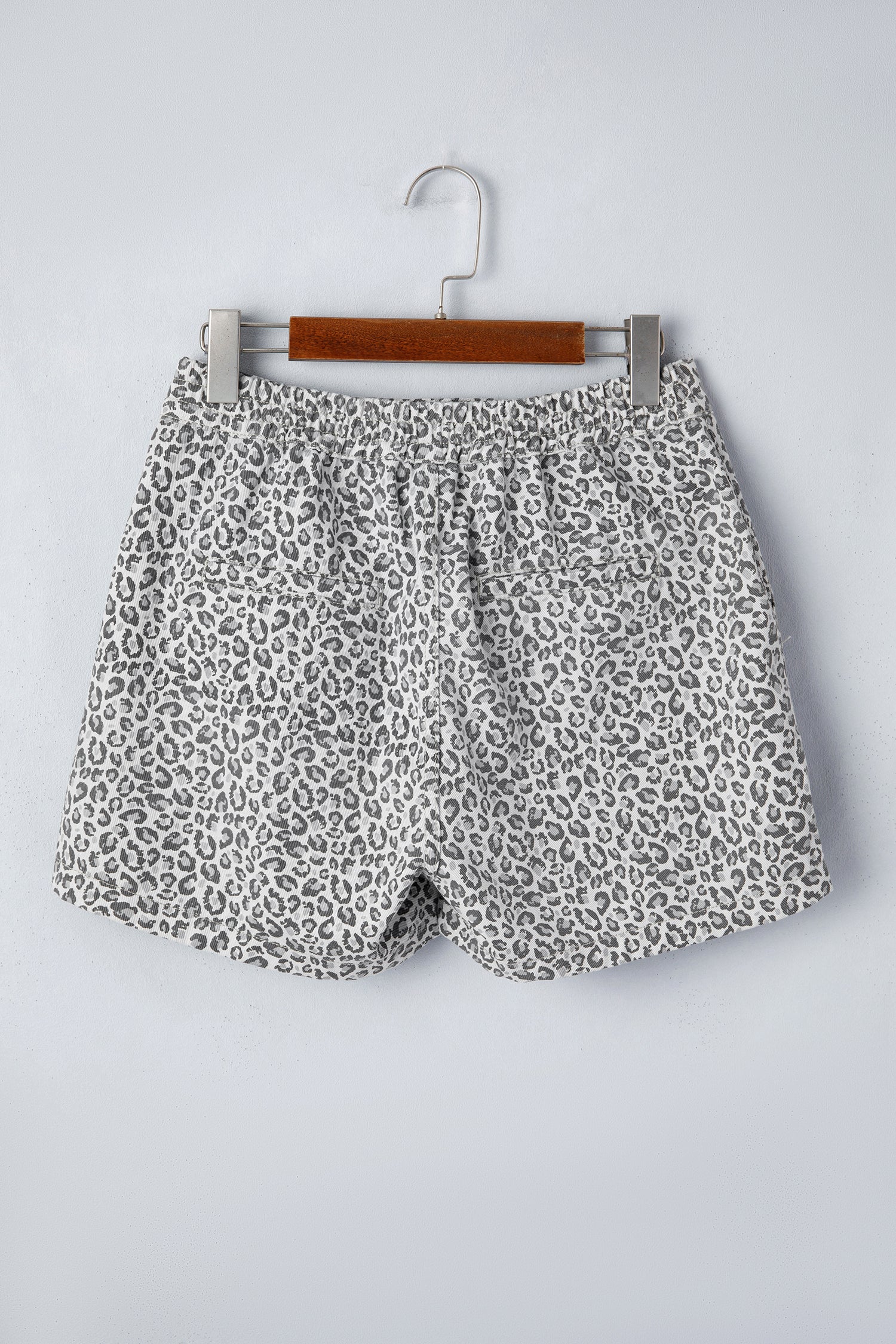 Grey Leopard Print Wrap Front Denim Shorts