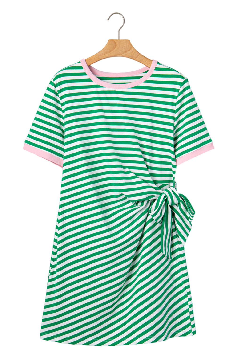 Striped Nautical Tie Contrast Trim Round Neck T Shirt Mini Dress