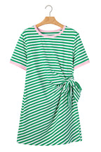 Striped Nautical Tie Contrast Trim Round Neck T Shirt Mini Dress