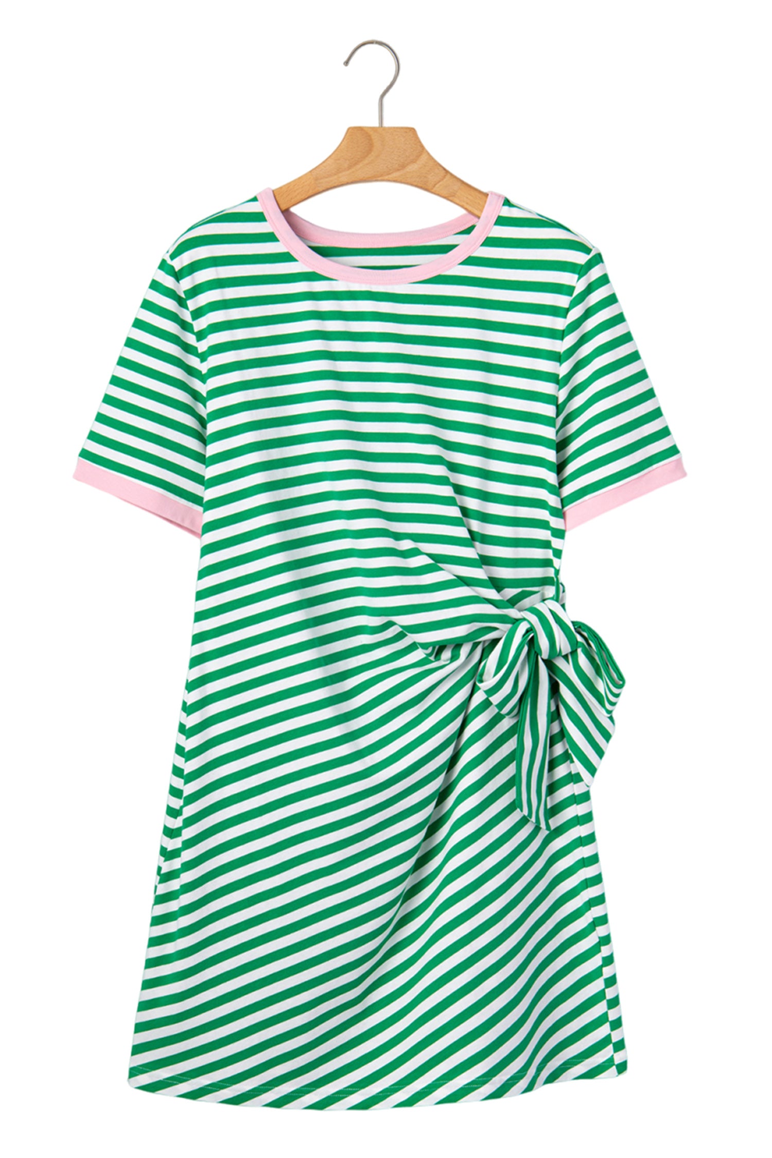 Striped Nautical Tie Contrast Trim Round Neck T Shirt Mini Dress