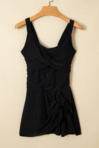 Adjustable Straps Cutout Ruched Knot Slit One Piece Swim Dress