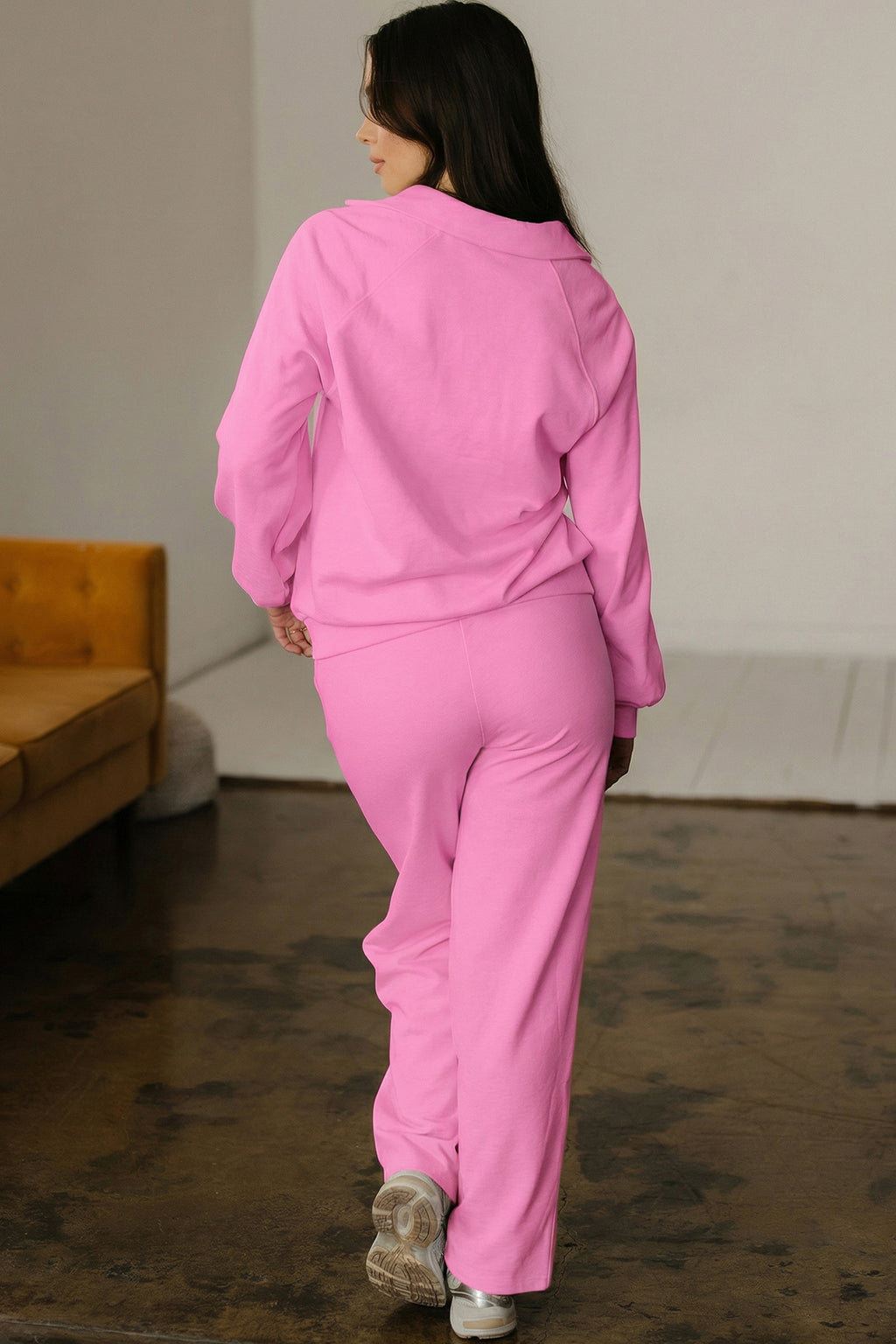 Polo Collar V Neck Pullover and Drawstring Sweatpants Set