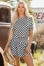 Checkerboard T Shirt and High Waist Skorts 2 Piece Outfit