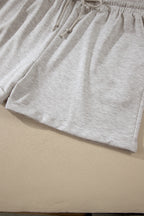 Light Grey Plus Size Solid V-Neck Short Sleeve Elastic Waist Two-Piece Set