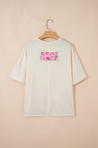 Jet Stream Floral Patched Raw Seam Big Flower Oversize Tee