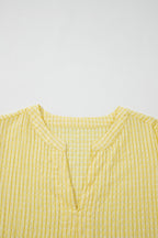 Yellow Gingham Textured Bow Tie Short Sleeve Tiered Midi Dress