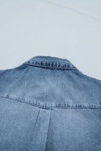 Beau Blue Frilled Short Sleeve Snap Button Denim Shirt