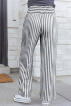 Striped Shirred High Waist Loose Summer Pants