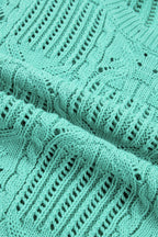 Mint Green Pointelle Knit Patterned Scalloped Trim Short Sleeve Sweater