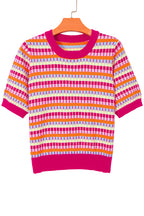 Abstract Striped Knit Short Sleeve Sweater