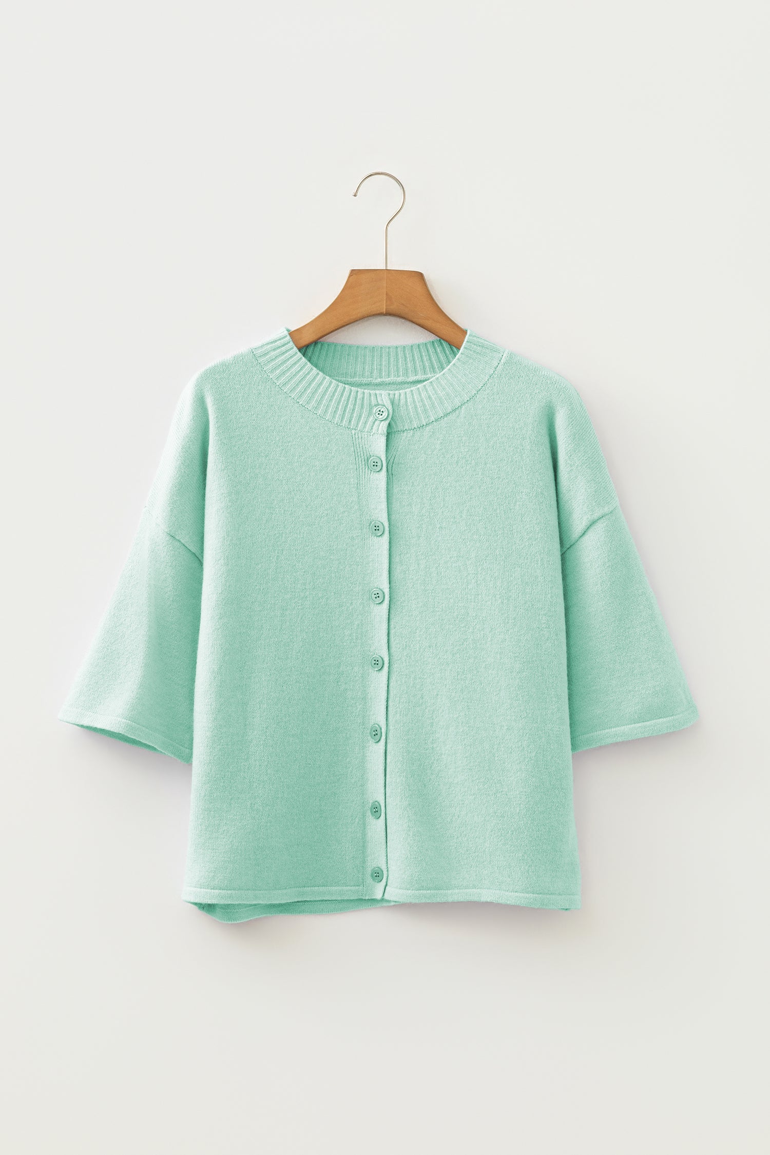 Peach Blossom 3/4 Sleeve Boxy Knit Button Down Sweater Cardigan