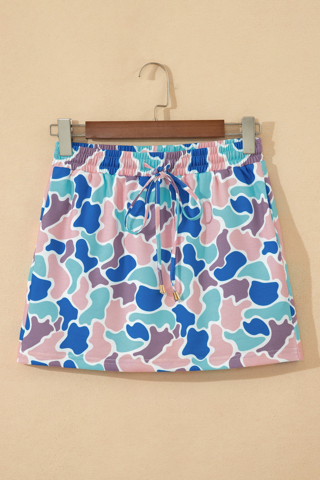 Abstract Camo Elastic Waist Drawstring Mini Skort