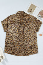 Gold Plus Size Leopard Print Short Sleeve Dolman Shirt
