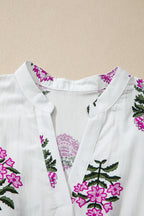 Floral Print Split Neck Shirred High Waist Ruffle Hem Maxi Dress