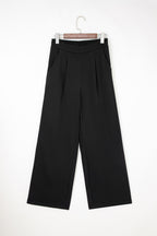 Pleated Detail Pull On High Elastic Waist Loose Straight Pants