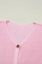 Pink Solid Color Knit V Neck Button Front Sweater Vest