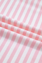 Pink Stripe Drop Shoulder Round Neck Top and Buttoned Straight Pants Two Piece Set