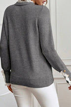 Lace Trim Patchwork Buttoned Cuffs Loose Sweater