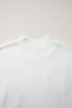 Corded Horseshoes Ribbed Trim Mock Neck Short Sleeve Sweater