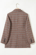 Brown Houndstooth Lapel Collar Blazer