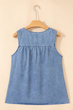 Myosotis Denim Pleated Patchwork Sleeveless Top