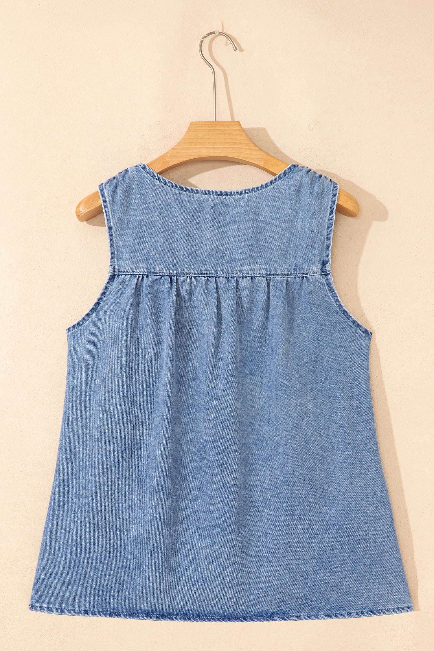 Myosotis Denim Pleated Patchwork Sleeveless Top