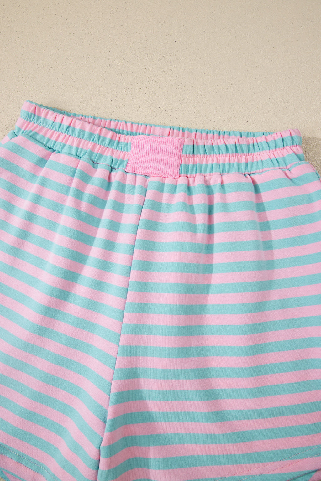 Striped Color Block Detail Long Sleeve Pullover Elastic Waist Pull On Shorts 2pcs Set