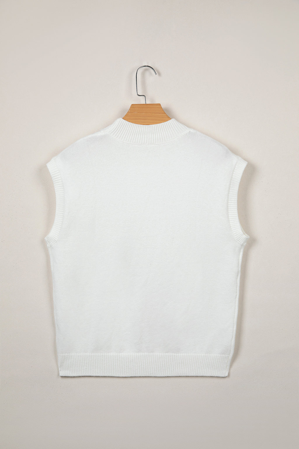 Corded Horseshoes Ribbed Trim Mock Neck Short Sleeve Sweater
