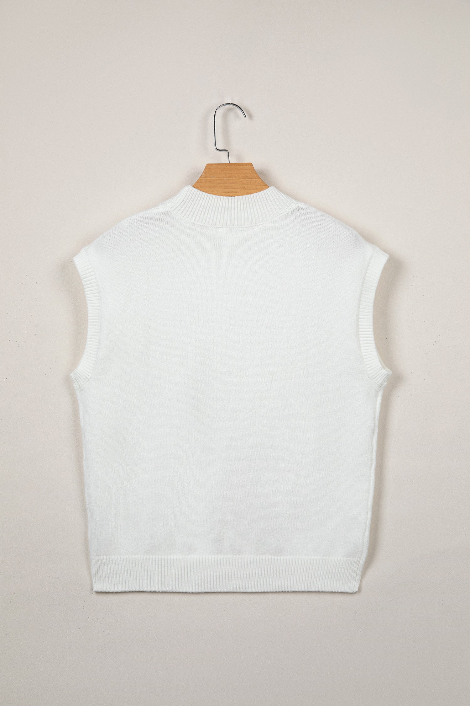 Corded Horseshoes Ribbed Trim Mock Neck Short Sleeve Sweater