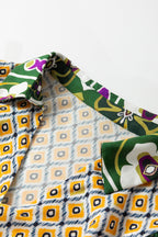 Green Plus Size Mixed Floral Patchwork V Neck Bracelet Sleeve Maxi Dress