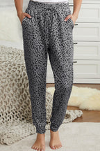 Grey Leopard Elastic Waist Casual Joggers