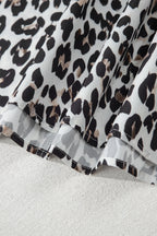 Multicolour Leopard Print Contrast Trim Button Split Neck Plus Long Sleeve Top