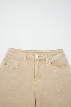 Apricot Solid Color Seamed Center Wide Leg Cropped Jeans