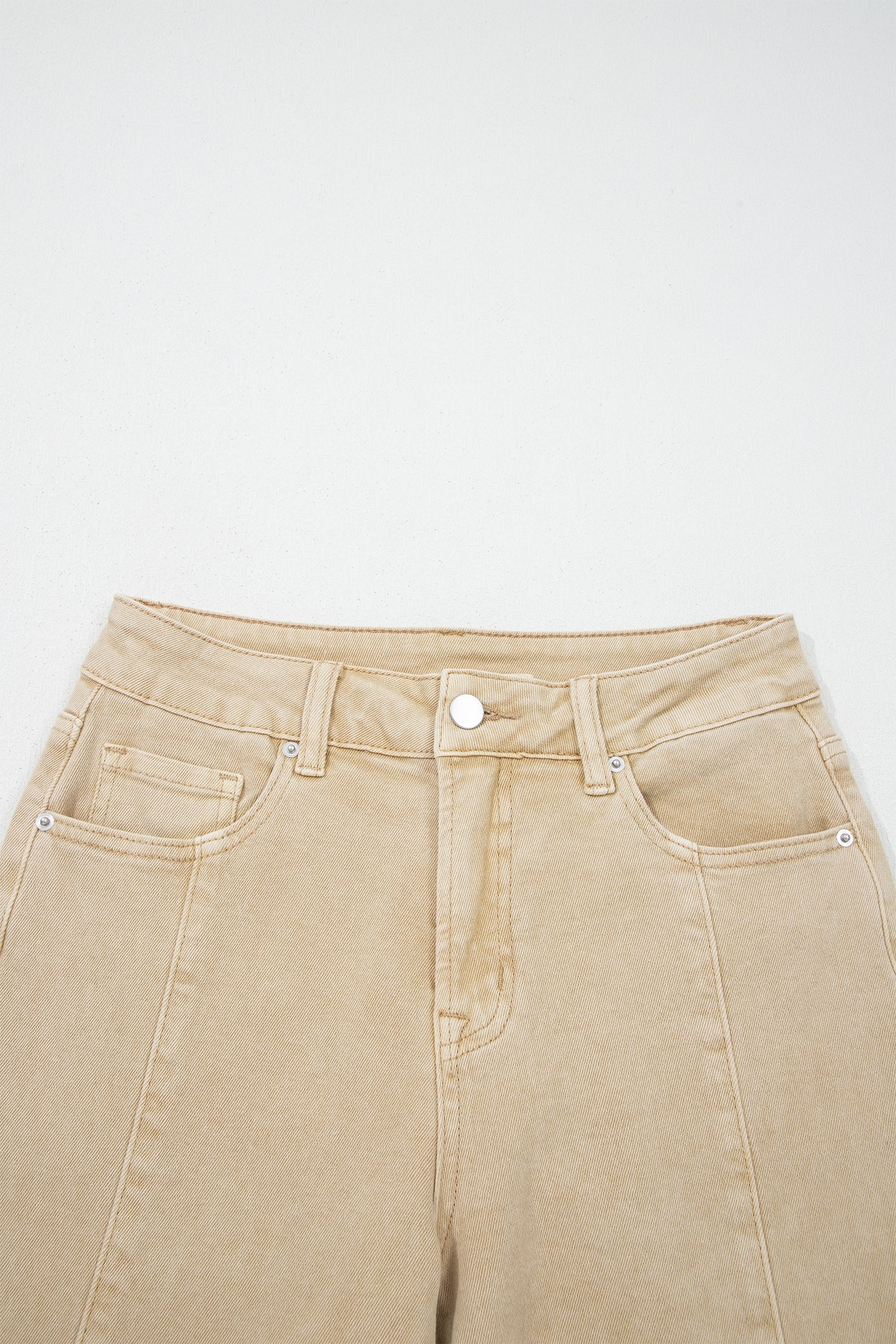 Apricot Solid Color Seamed Center Wide Leg Cropped Jeans