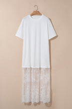 Floral Patchwork Short Sleeve T Shirt Loose Maxi Dress