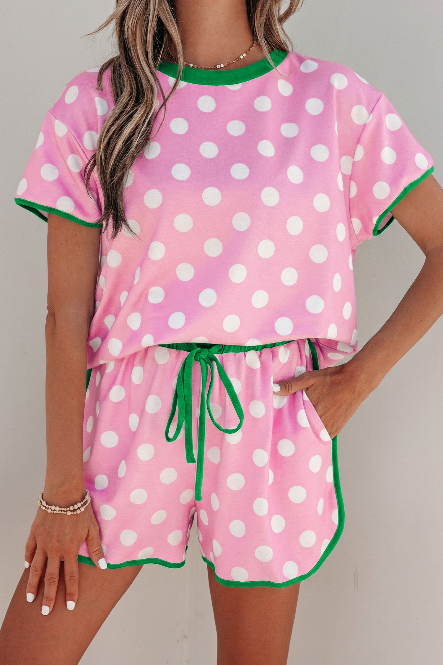 Polka Dot Contrast Edge Casual Short Set
