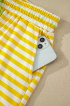 Striped Contrast Neck Loose Tee and Drawstring Shorts Set