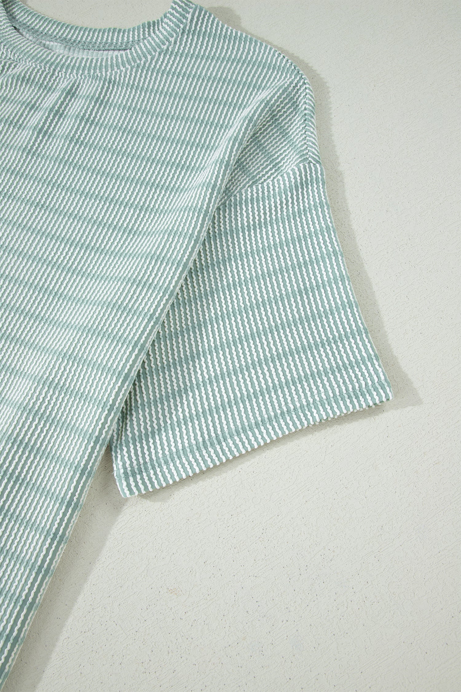 Striped Raised Rib Loose Tee Drawstring Elastic Waist 2pcs Short Set