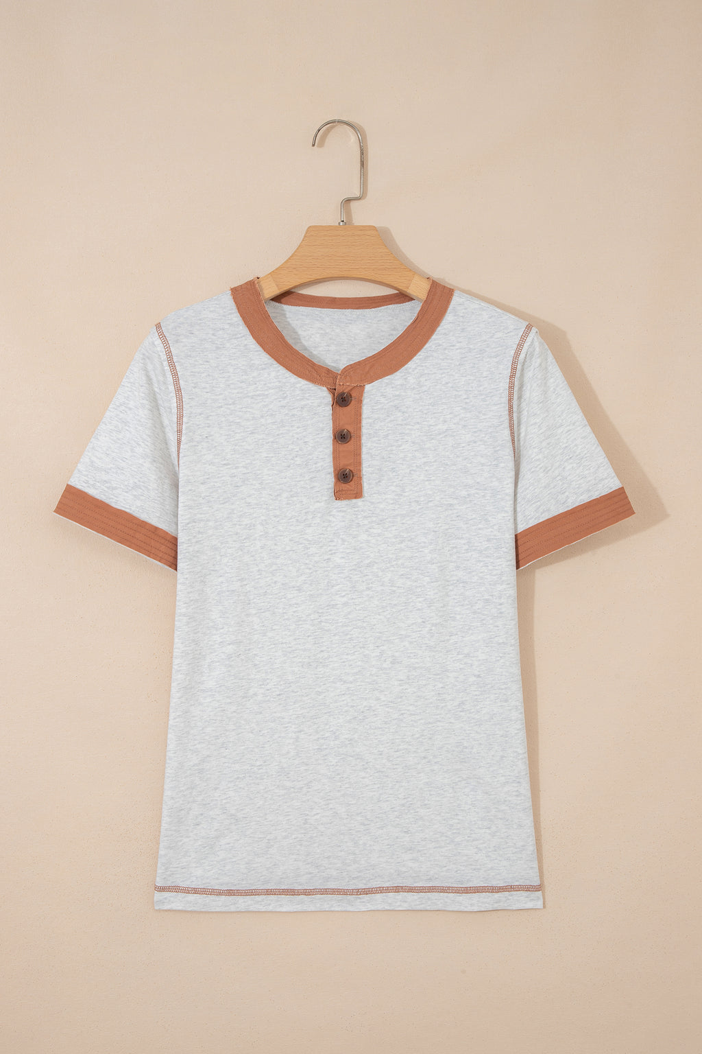 Raw Seam Color Block Detail Buttoned Henley Tee