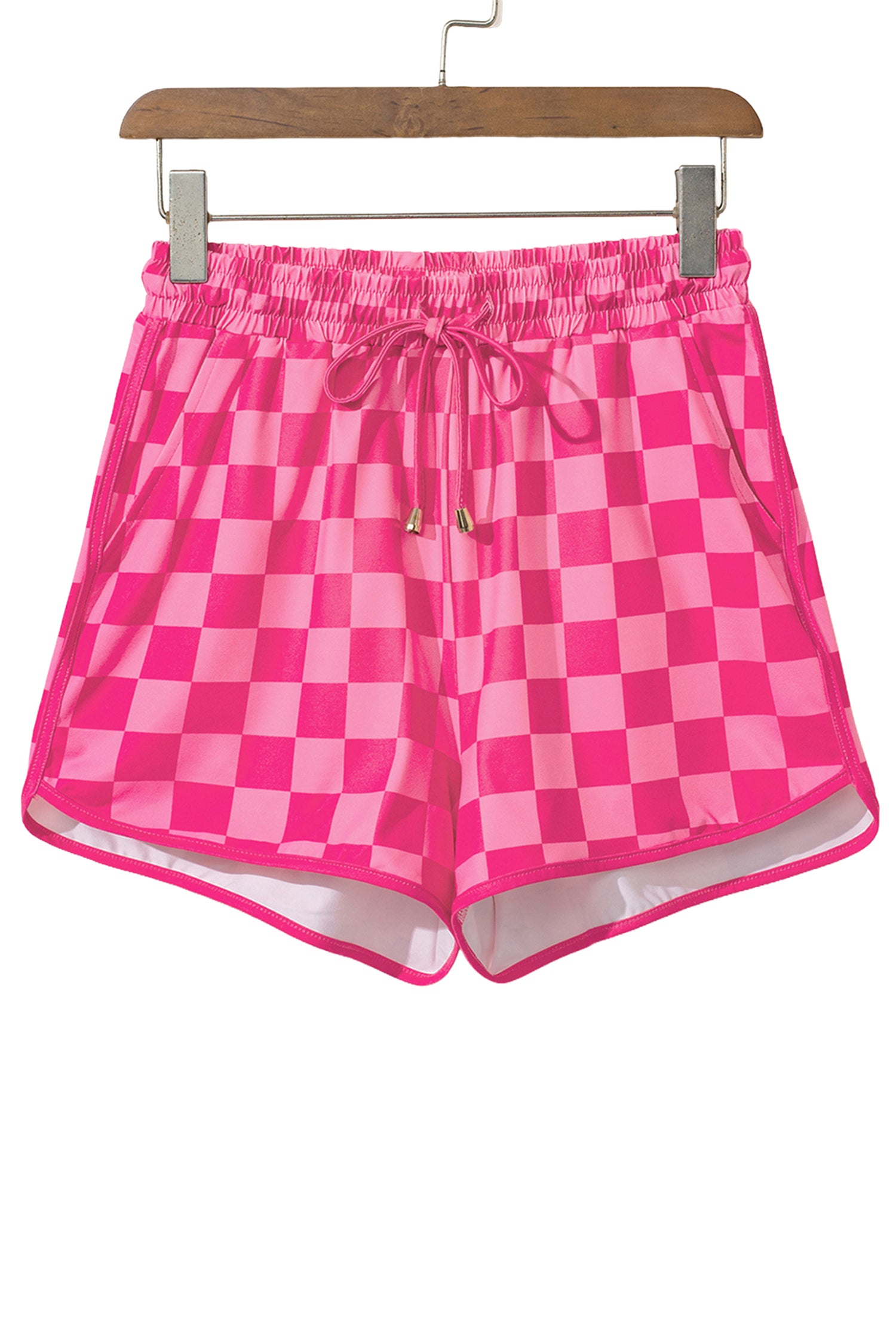 Checkered Drawstring Elastic Waist Casual Shorts