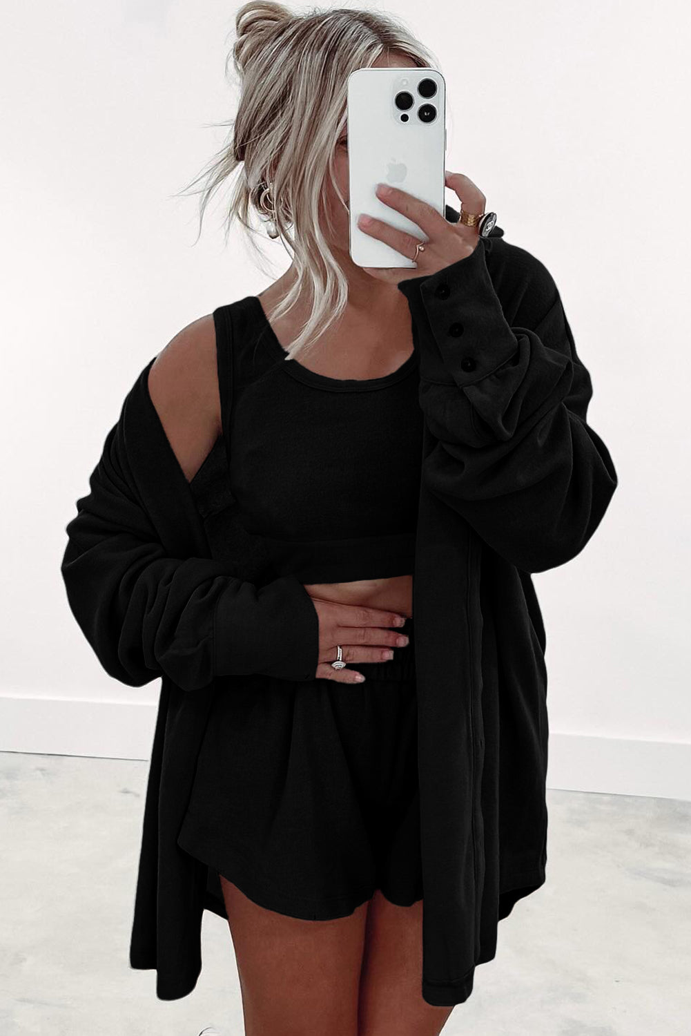 3 Pcs Crop Tank Top Shorts with Cardigan Lounge Set