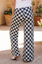 2-Tone Checked Print High Waist Wide Leg Pants