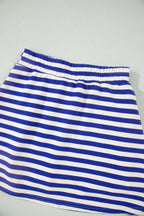 Textured Stripe Print Contrast Trim Zip Collar Sleeveless 2pcs Skort Set