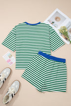 Striped Drop Shoulder Boxy Casual Terry Short Set