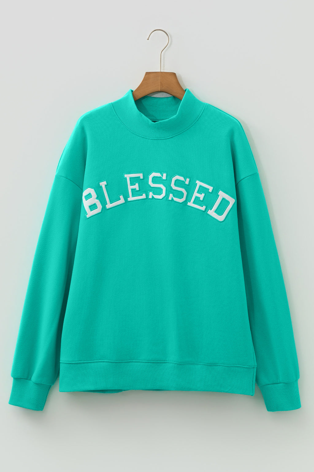 Oversize Blessed Embroidered Mock Neck Sweatshirt