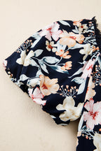 Blue Short Sleeve Smocked Detail High Waist Floral Maxi Dress